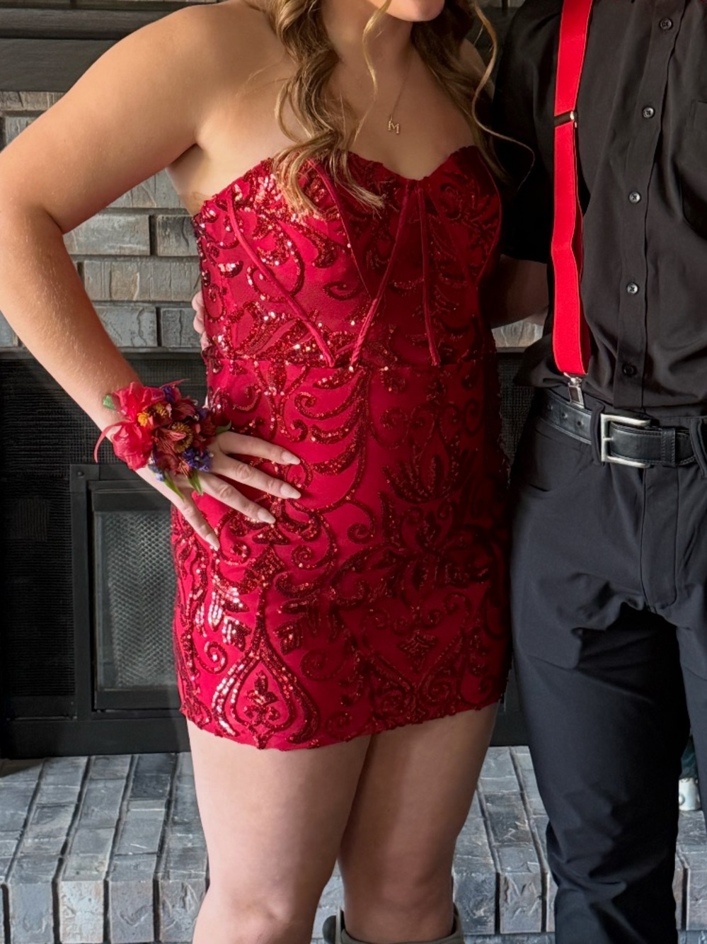 Strapless Sequined Red Mini Dress